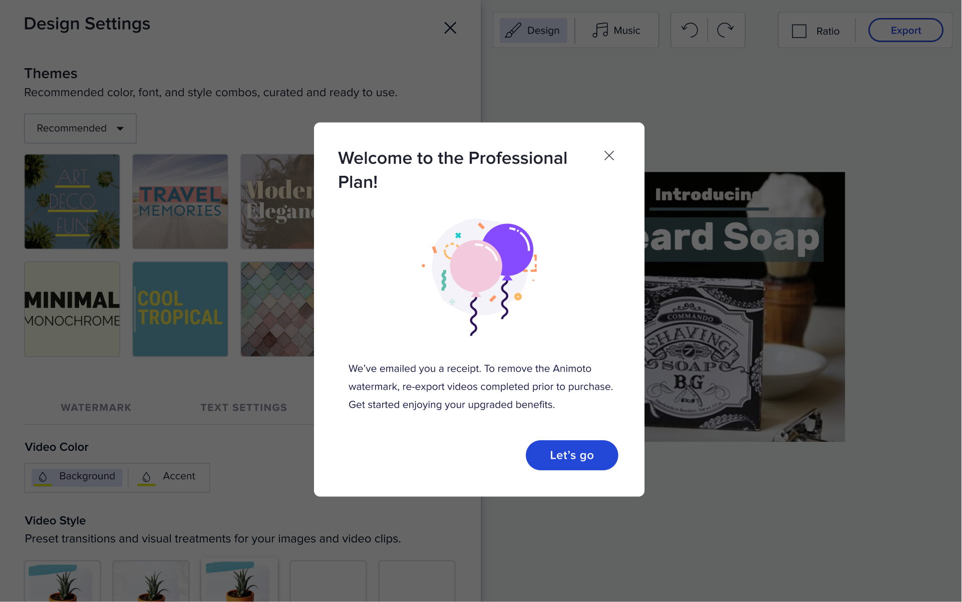 Confirmation step of the in-product checkout
