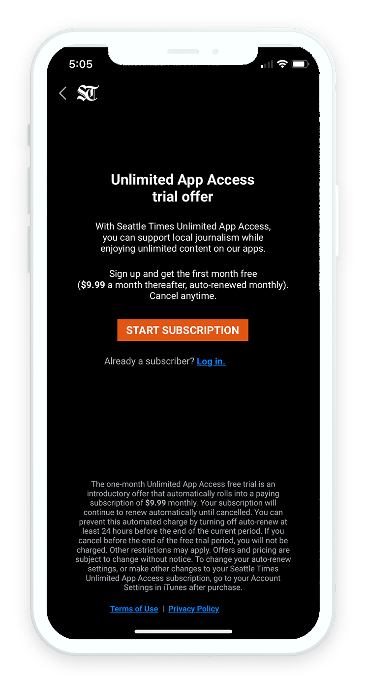 Subscription trial offer screen